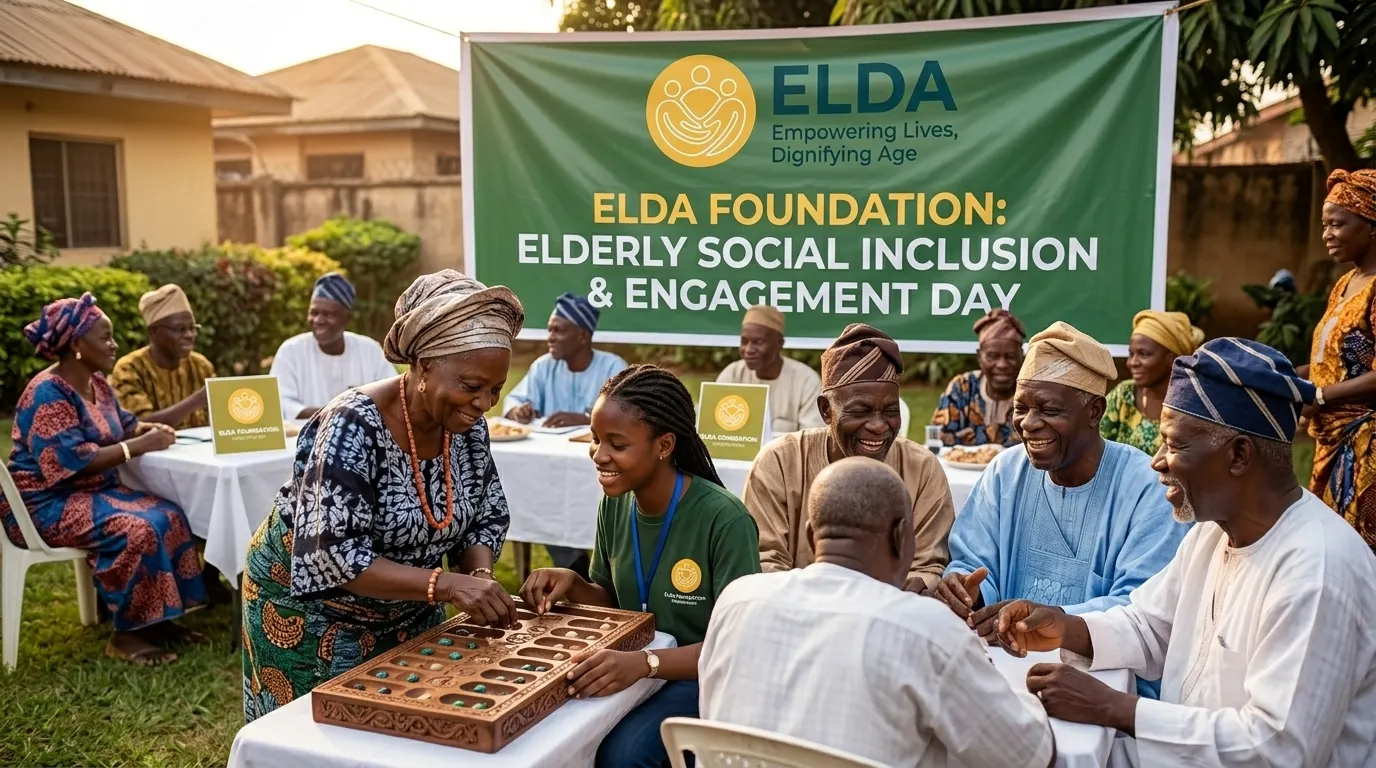 A volunteer in conversation with an elder at the Abijo community outreach.